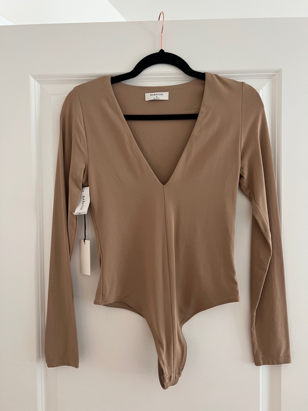 Babaton Taupe V-Neck Long-Sleeve Bodysuit